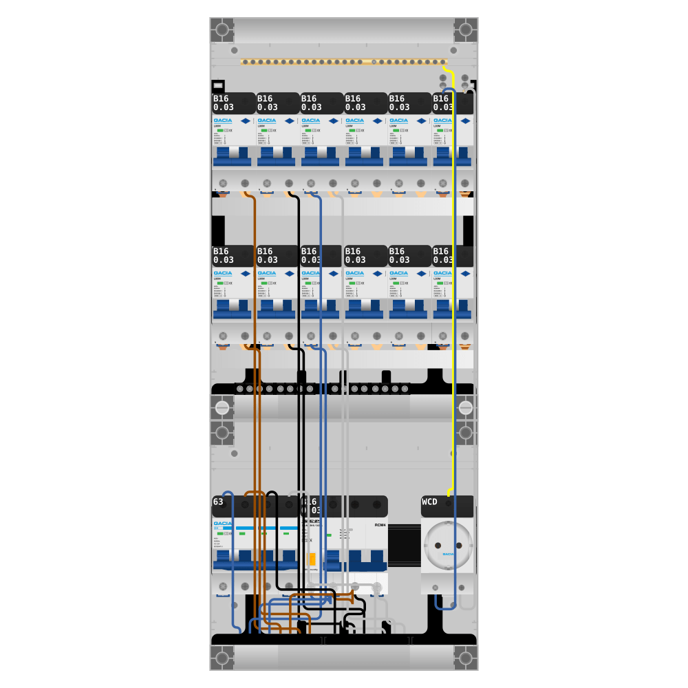 Groepenkast PV-ready 63A 3 fase 12 alamat + wcd + kracht