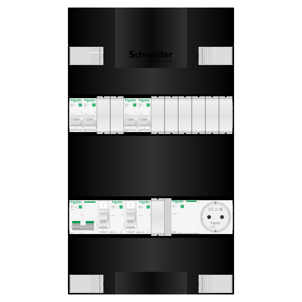 Groepenkast 1 fase 4 groepen + beltrafo + wcd Resi9
