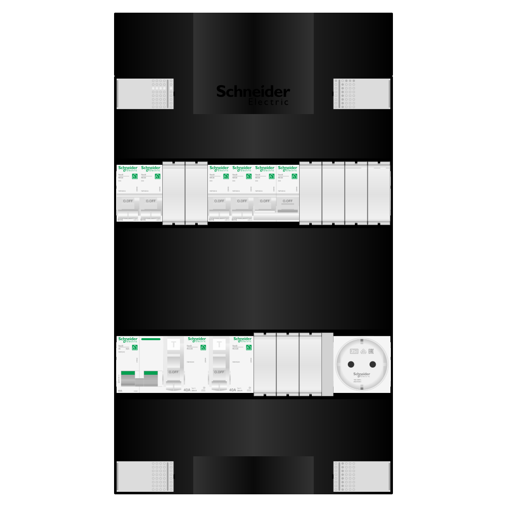 Groepenkast 1 fase 4 groepen + wcd + kookgroep Resi9
