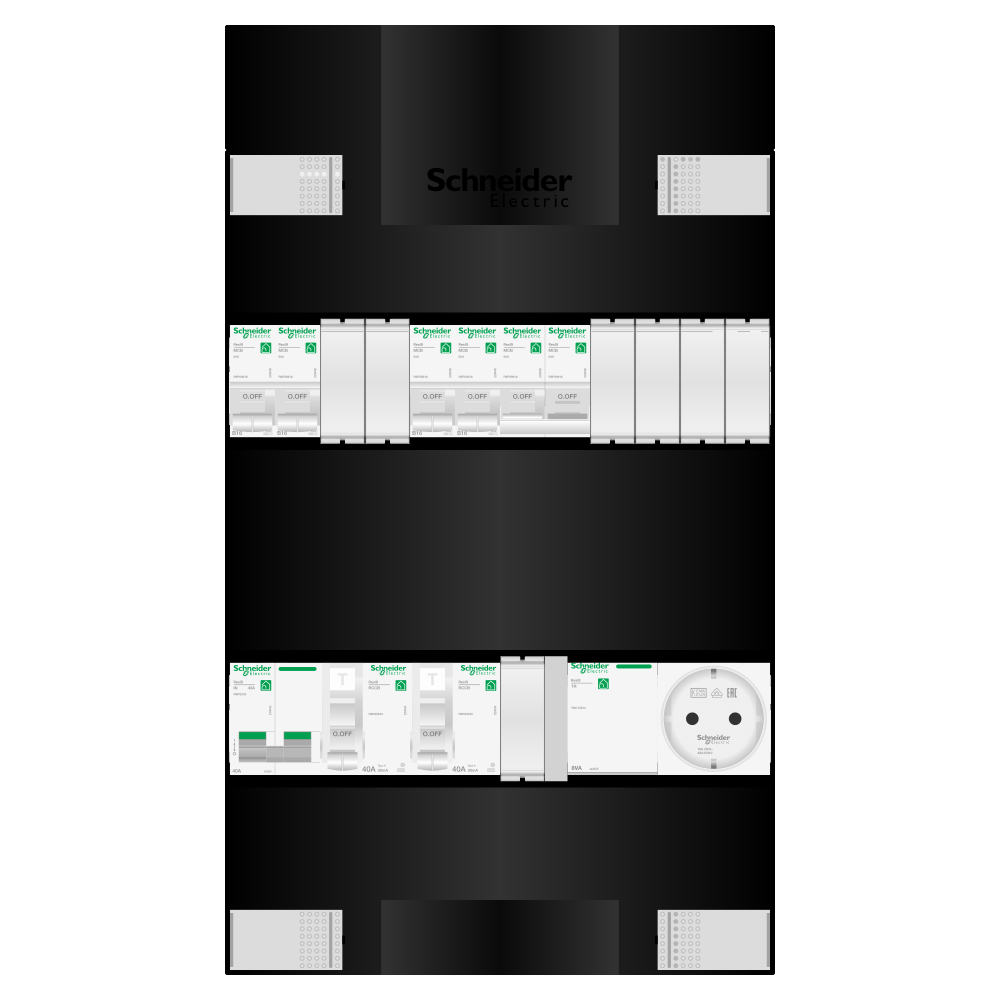 Groepenkast 1 fase 4 groepen + beltrafo + wcd + kookgroep Resi9