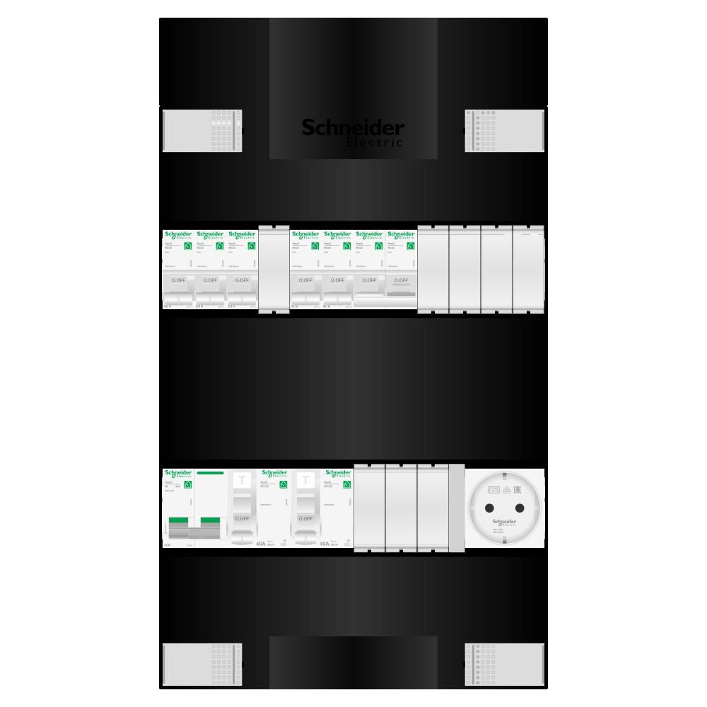 Groepenkast 1 fase 5 groepen + wcd + kookgroep Resi9