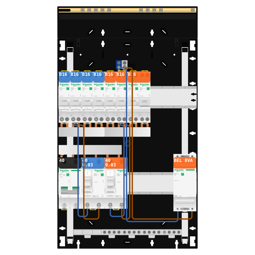 Groepenkast 1 fase 6 groepen + beltrafo + kookgroep Resi9