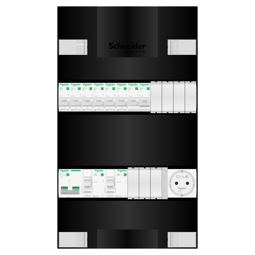 Groepenkast 1 fase 6 groepen + wcd + kookgroep Resi9