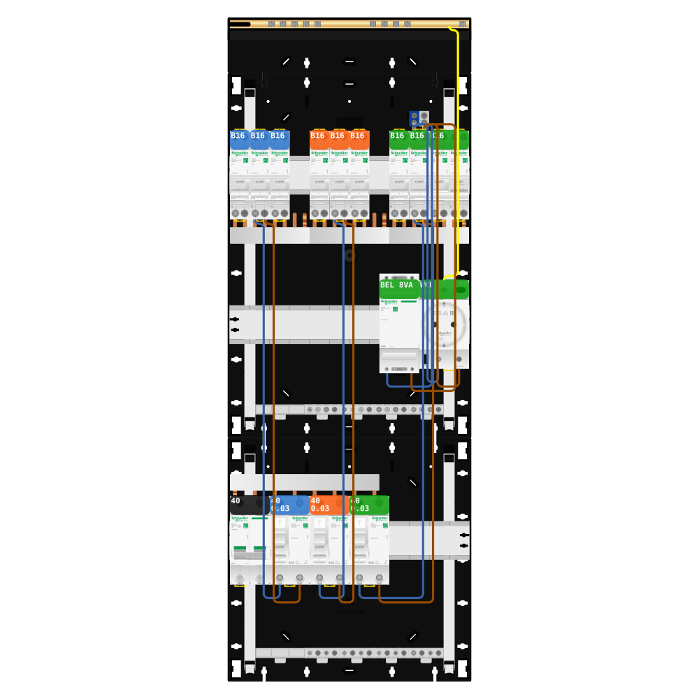 Groepenkast 1 fase 8 groepen + beltrafo + wcd + kookgroep Resi9