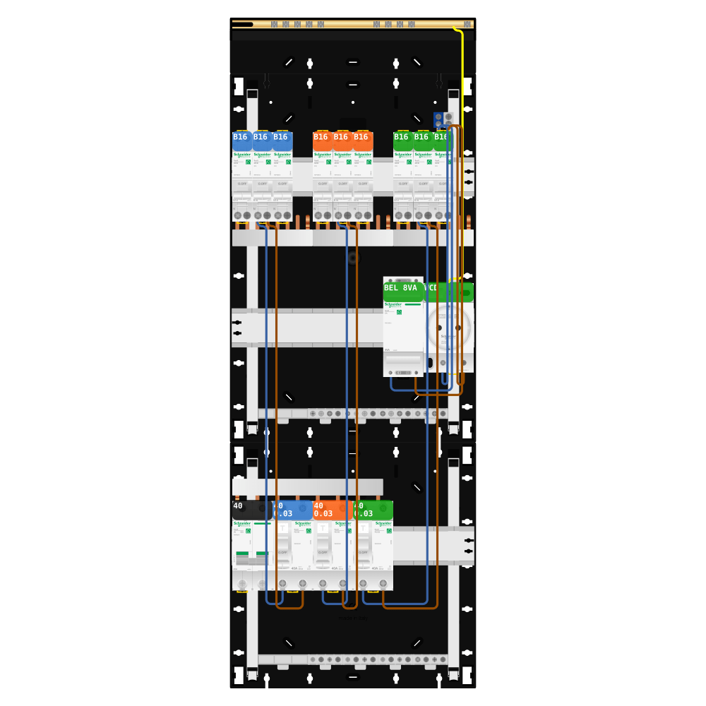 Groepenkast 1 fase 9 groepen + beltrafo + wcd Resi9