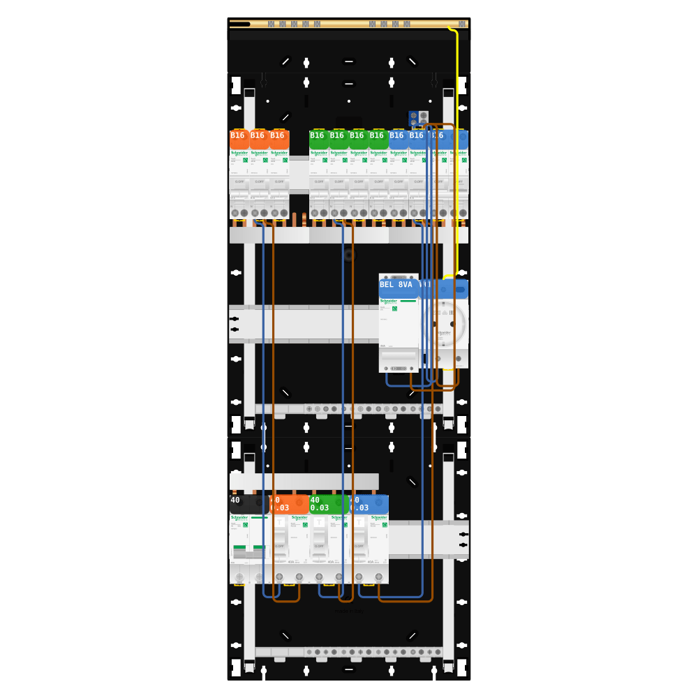 Groepenkast 1 fase 9 groepen + beltrafo + wcd + kookgroep Resi9