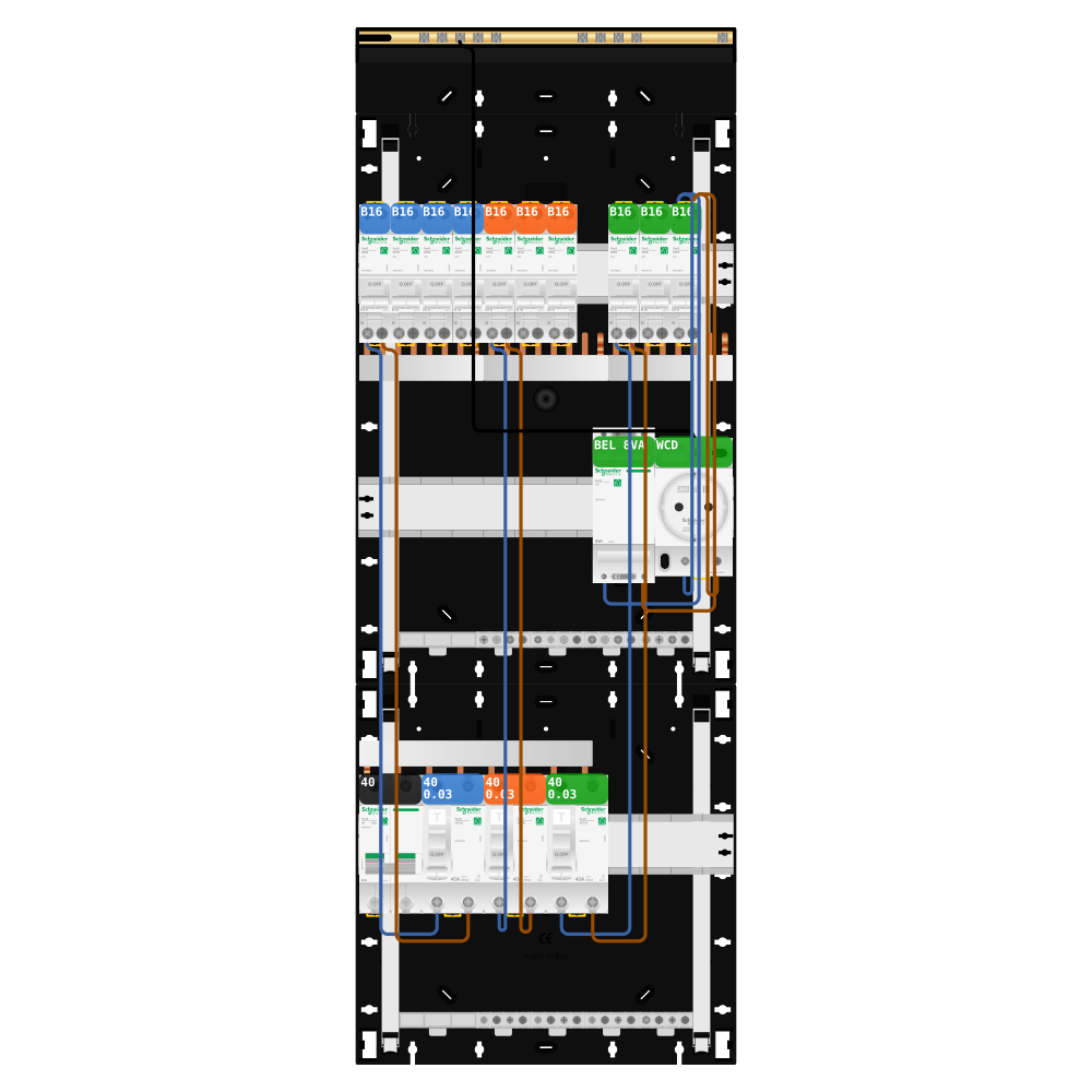 Groepenkast 1 fase 10 groepen + beltrafo + wcd Resi9