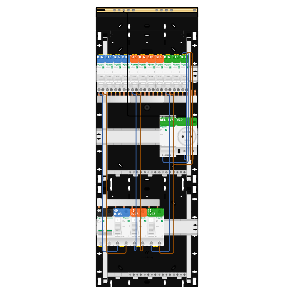 Groepenkast 1 fase 11 groepen + beltrafo + wcd Resi9