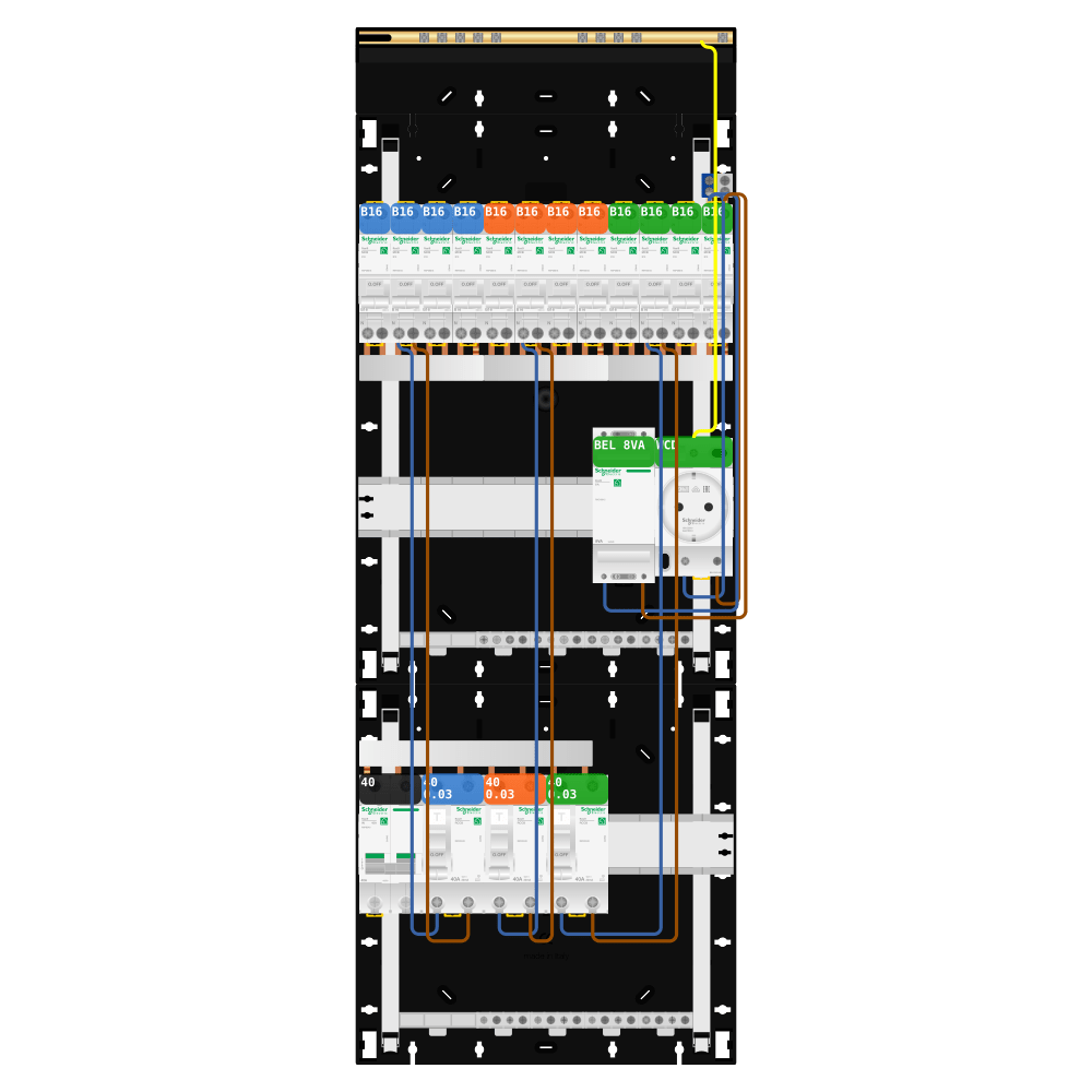 Groepenkast 1 fase 12 groepen + beltrafo + wcd Resi9