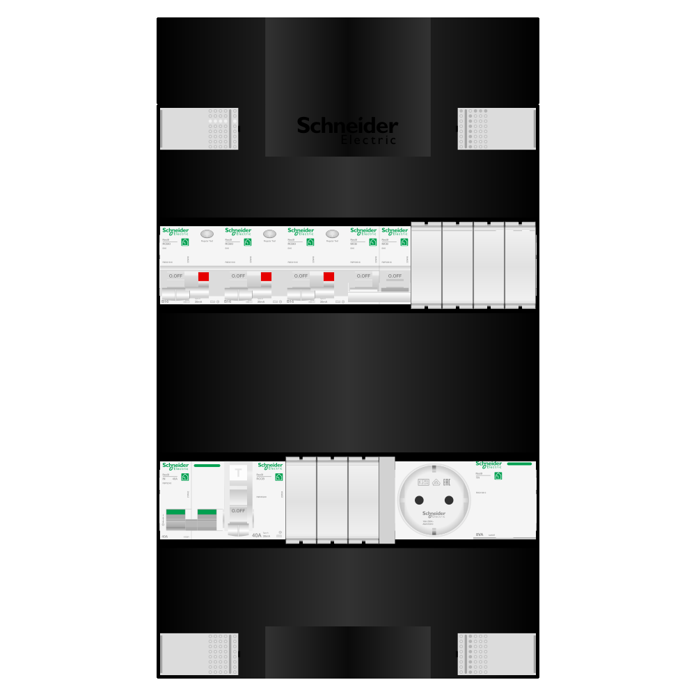 Groepenkast 1 fase 3 alamat + beltrafo + wcd + kookgroep Resi9