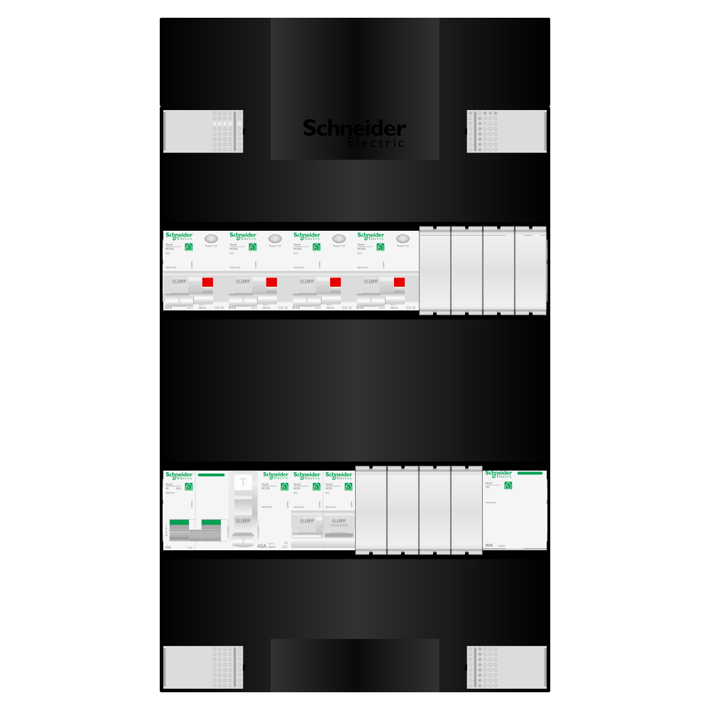 Groepenkast 1 fase 4 alamat + beltrafo + kookgroep Resi9