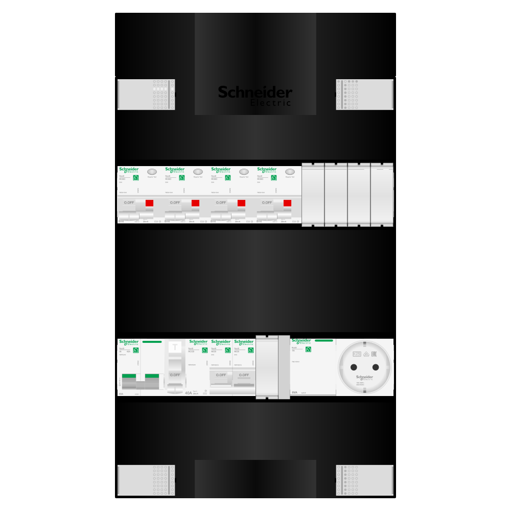 Groepenkast 1 fase 4 alamat + beltrafo + wcd + kookgroep Resi9