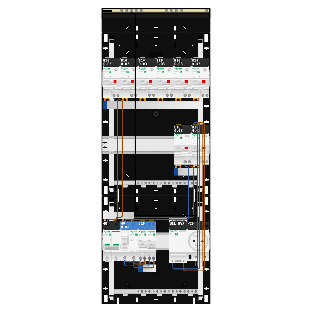Groepenkast 1 fase 8 alamat + beltrafo + wcd + kookgroep Resi9