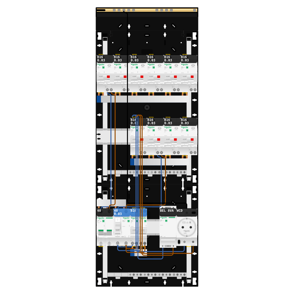 Groepenkast 1 fase 10 alamat + beltrafo + wcd + kookgroep Resi9