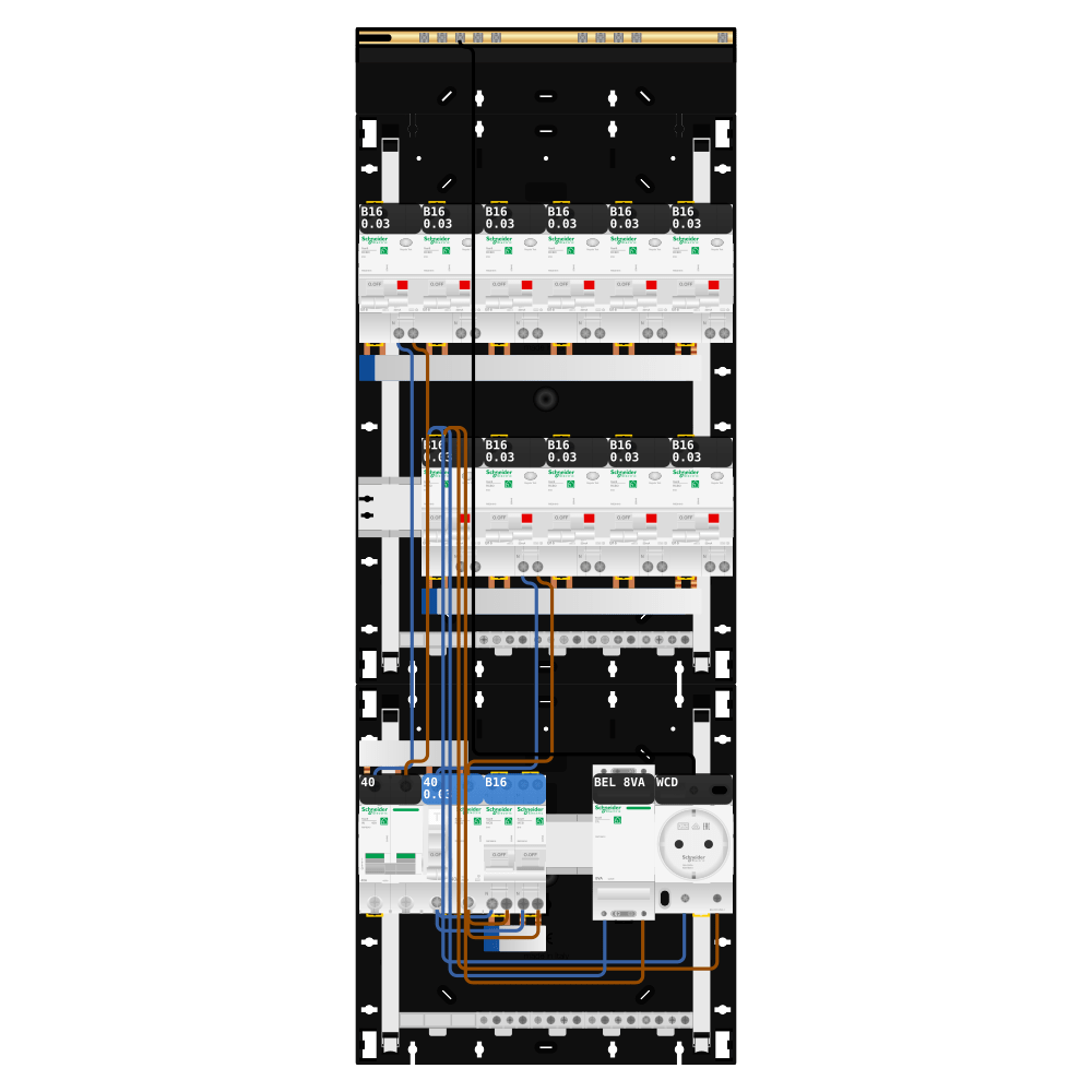 Groepenkast 1 fase 11 alamat + beltrafo + wcd + kookgroep Resi9