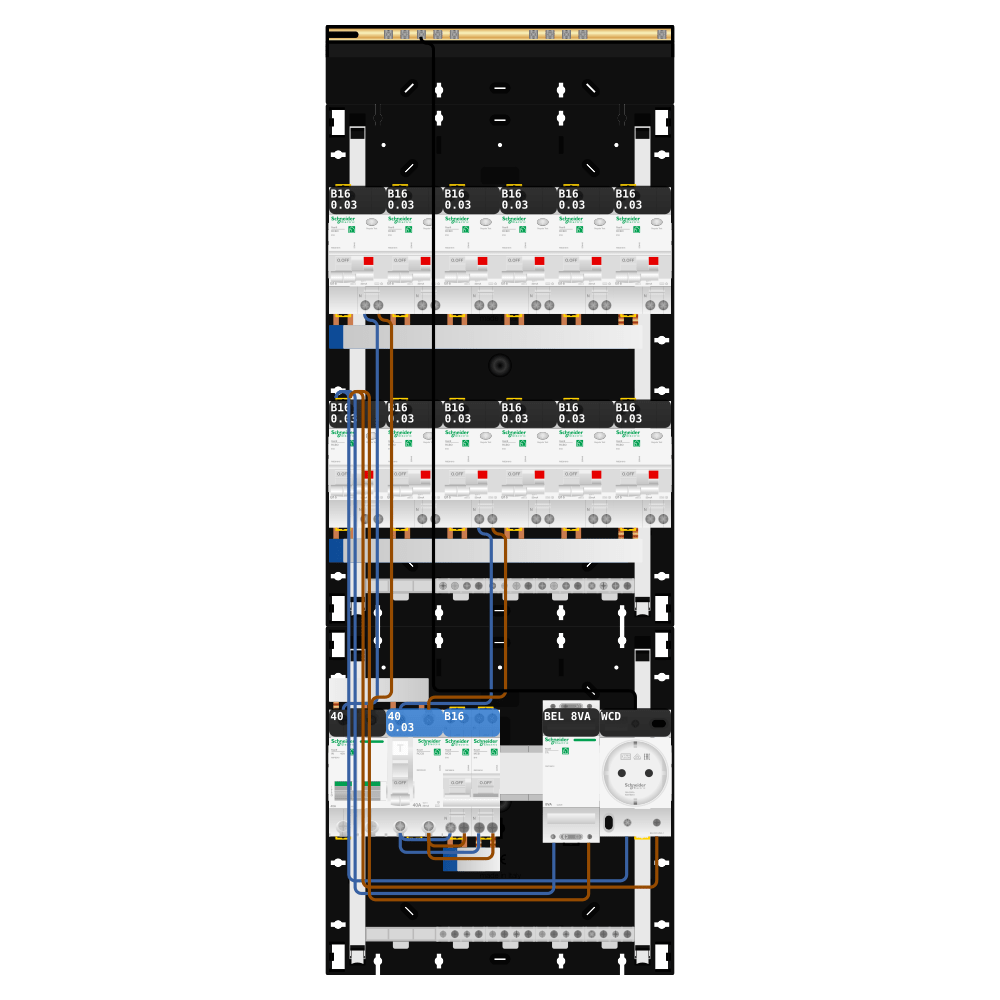 Groepenkast 1 fase 12 alamat + beltrafo + wcd + kookgroep Resi9