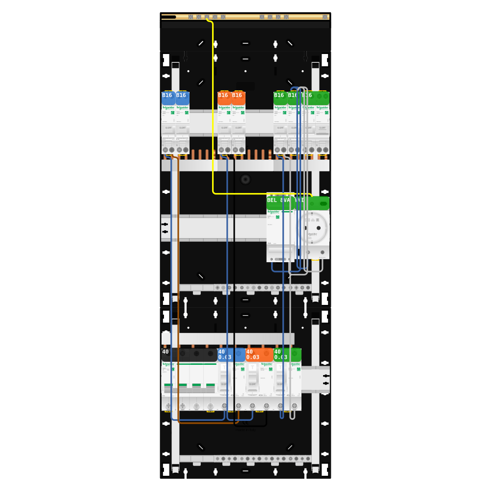 Groepenkast 3 fase 6 groepen + beltrafo + wcd + kookgroep Resi9