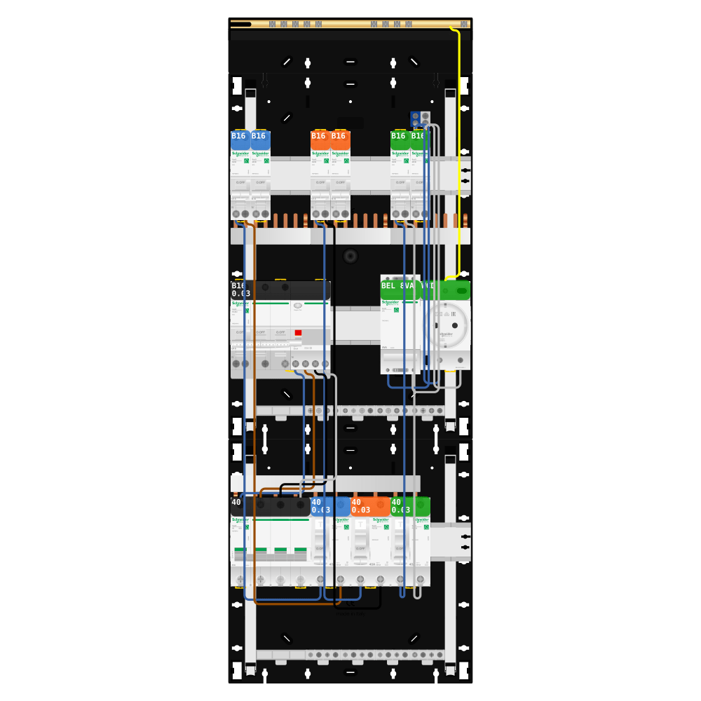 Groepenkast 3 fase 6 groepen + beltrafo + wcd + kracht Resi9
