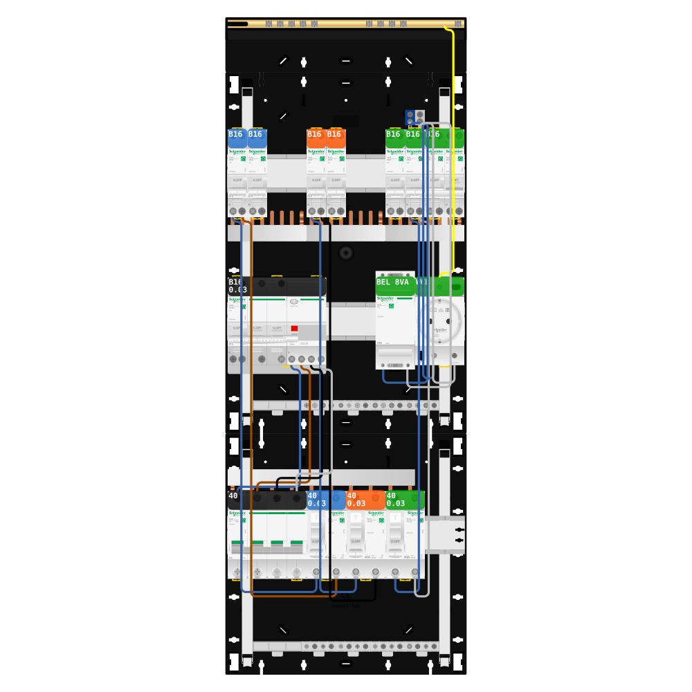 Groepenkast 3 fase 6 groepen + beltrafo + wcd + kookgroep + kracht Resi9