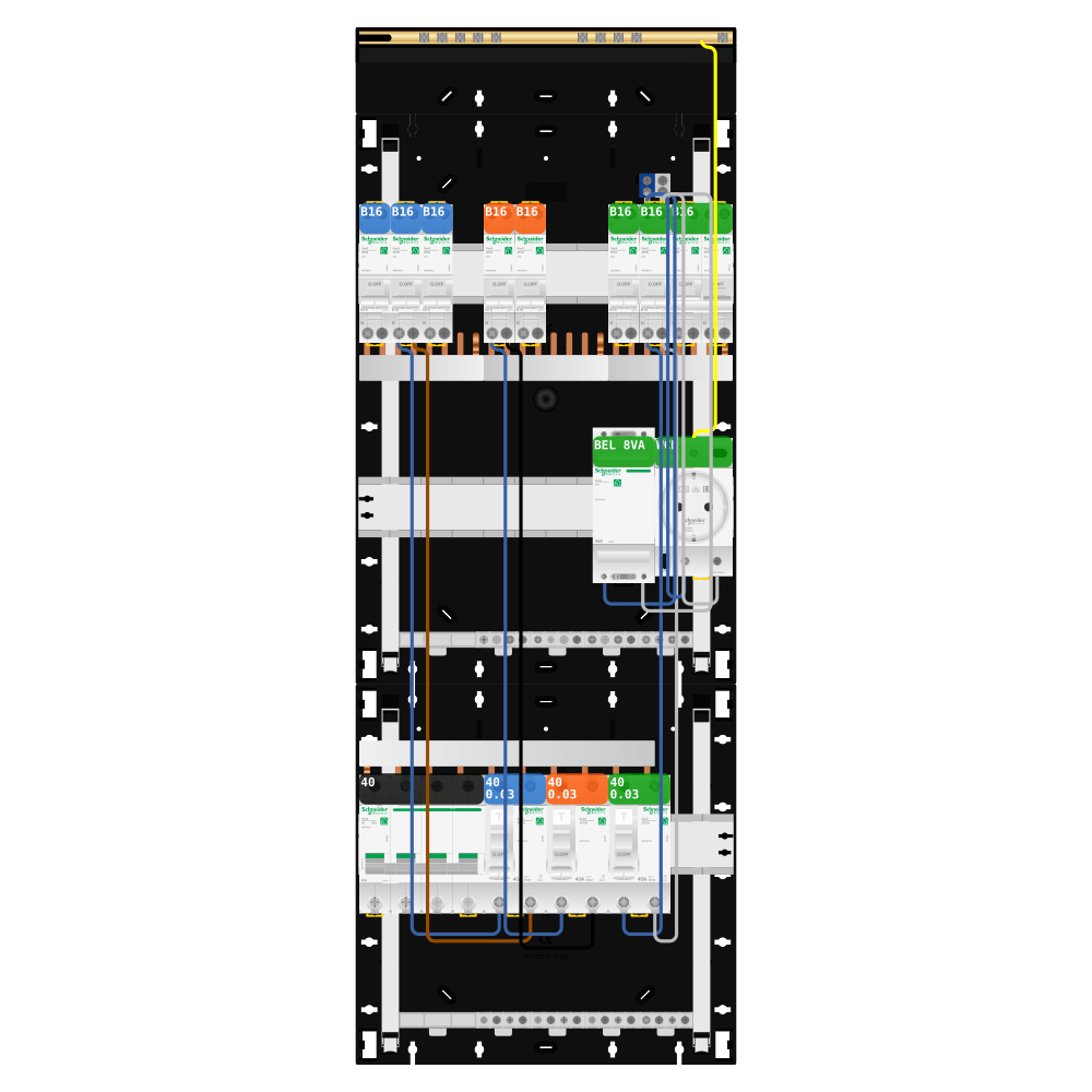 Groepenkast 3 fase 7 groepen + beltrafo + wcd + kookgroep Resi9