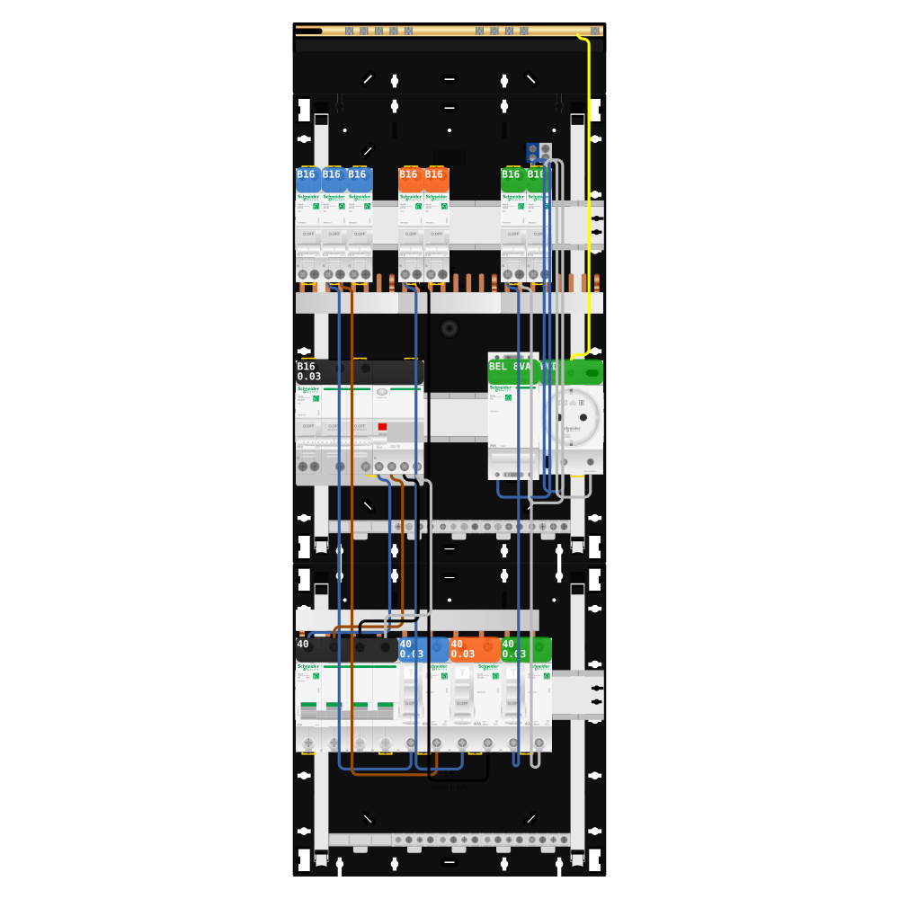 Groepenkast 3 fase 7 groepen + beltrafo + wcd + kracht Resi9