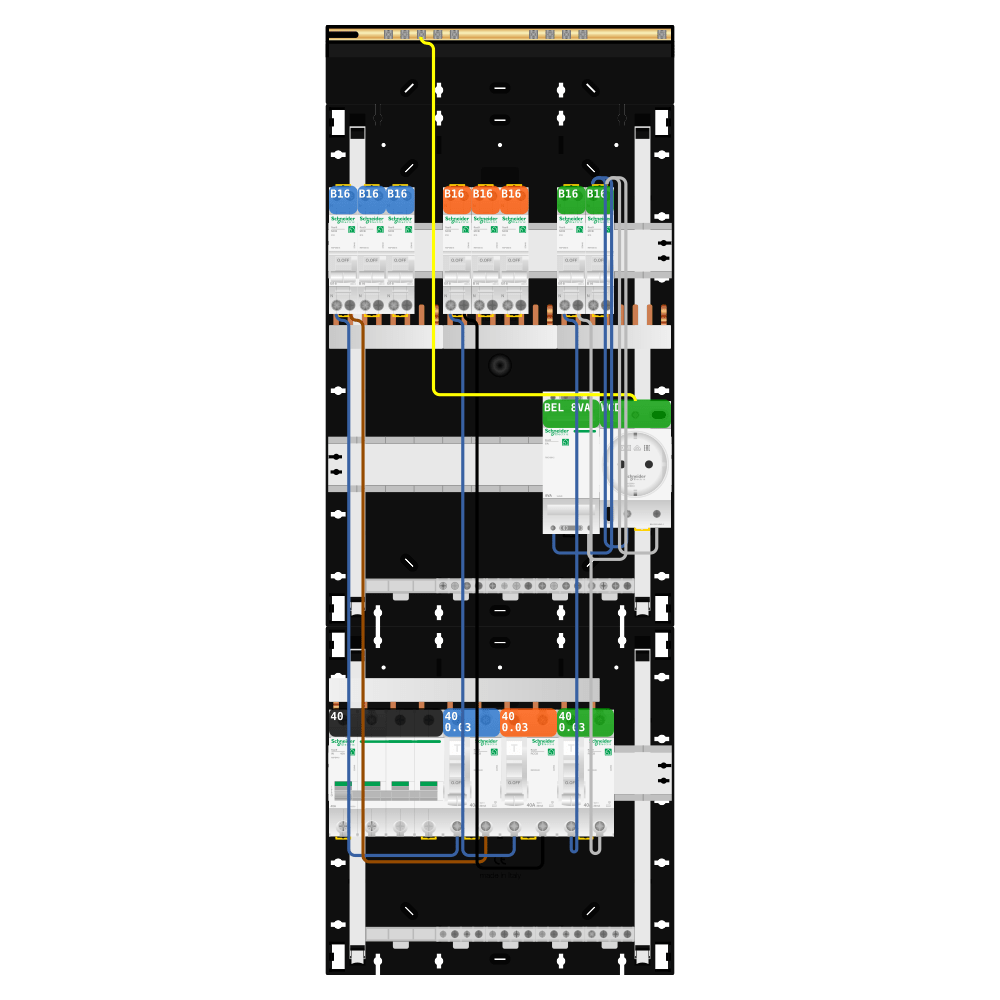 Groepenkast 3 fase 8 groepen + beltrafo + wcd Resi9