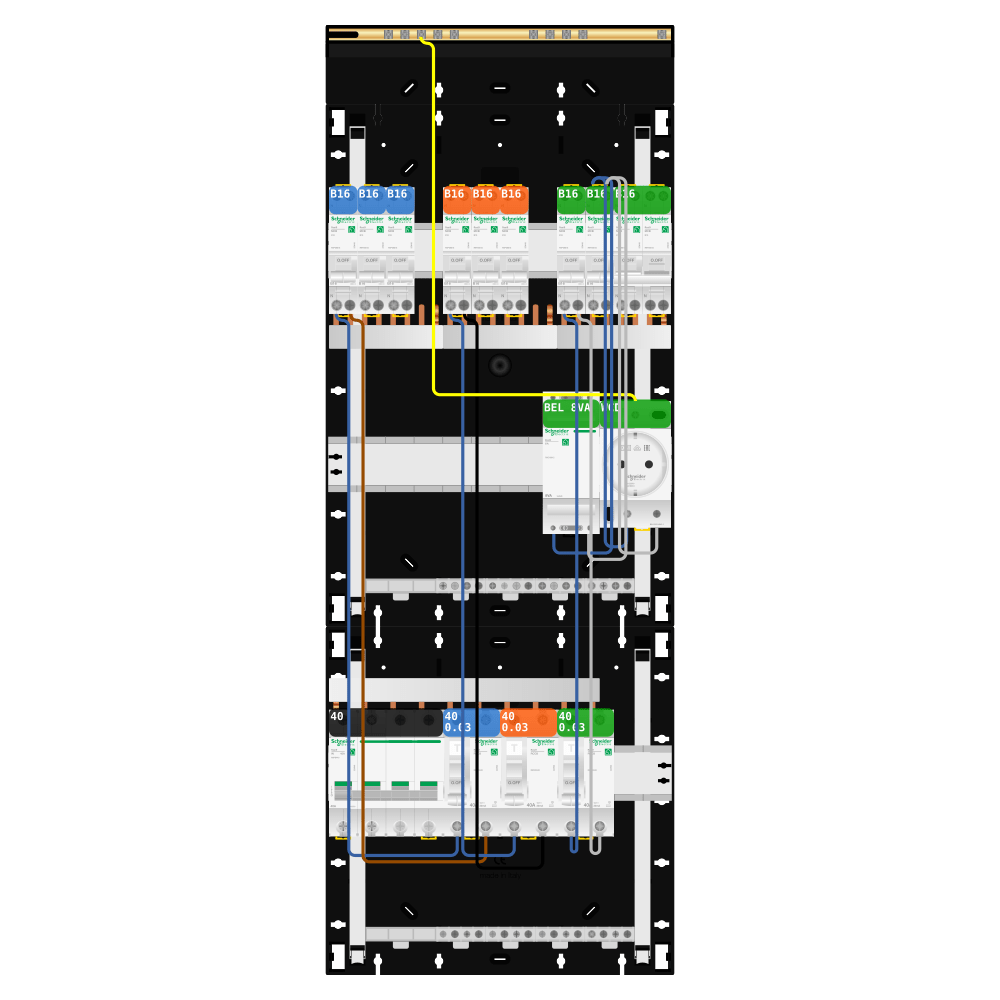 Groepenkast 3 fase 8 groepen + beltrafo + wcd + kookgroep Resi9