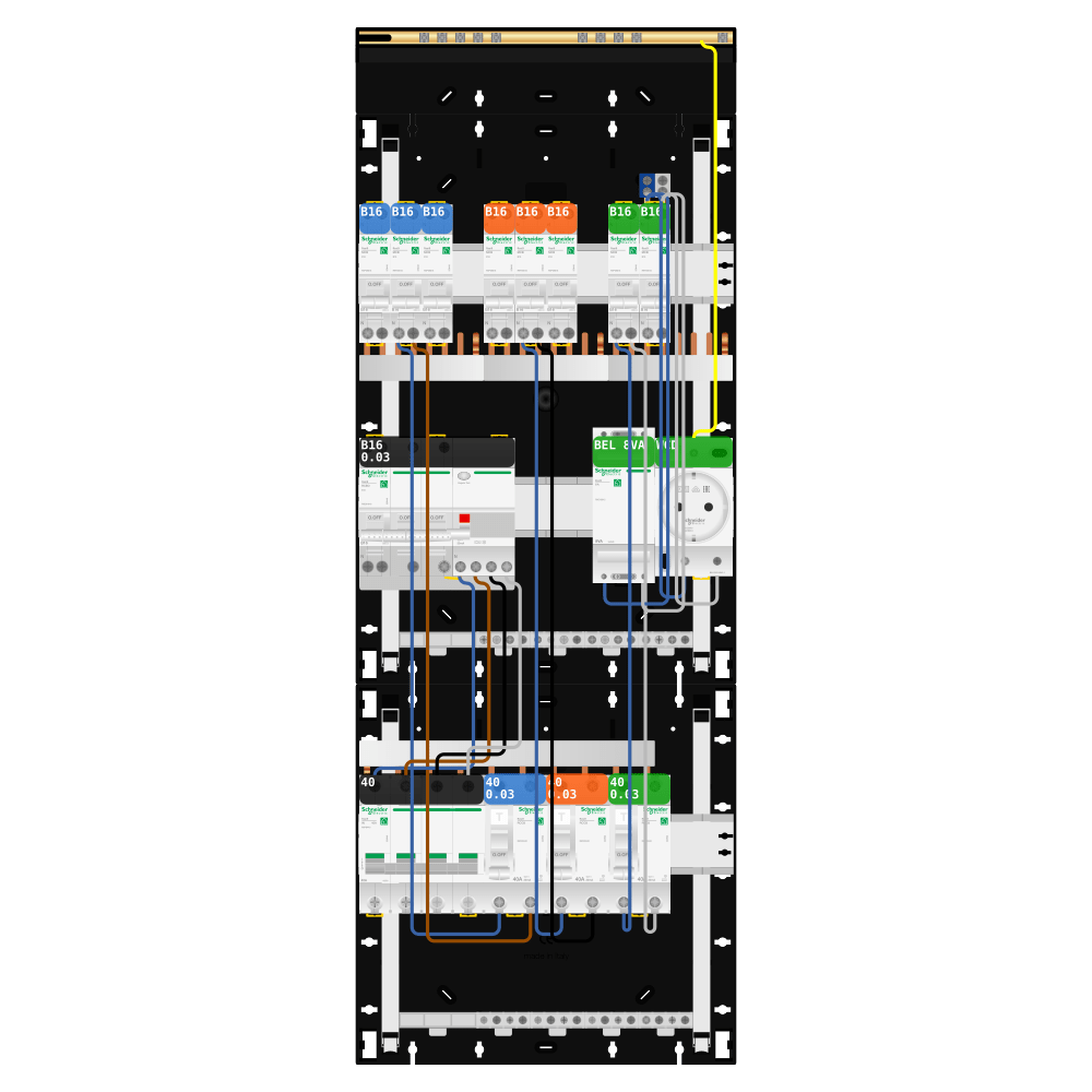 Groepenkast 3 fase 8 groepen + beltrafo + wcd + kracht Resi9
