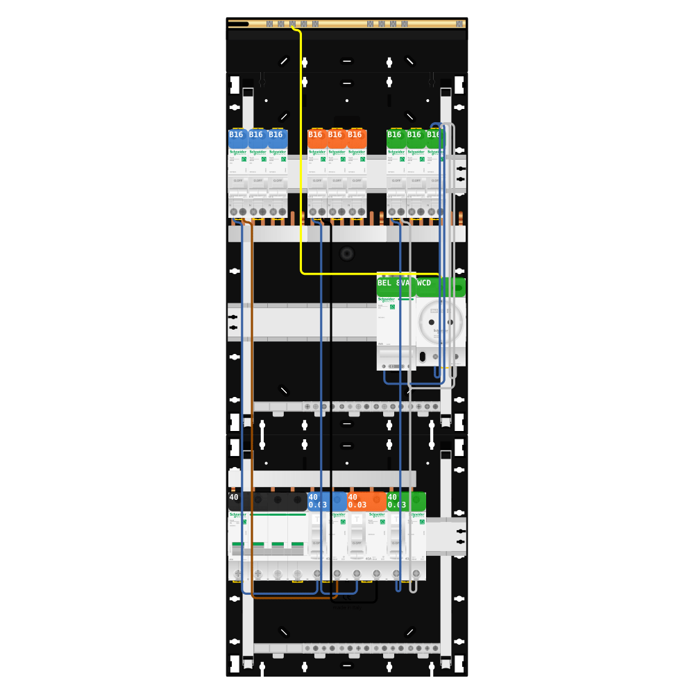 Groepenkast 3 fase 9 groepen + beltrafo + wcd Resi9