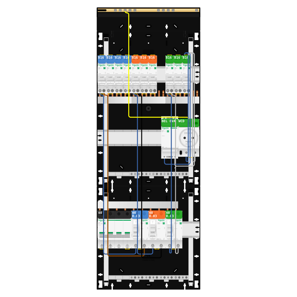 Groepenkast 3 fase 10 groepen + beltrafo + wcd Resi9