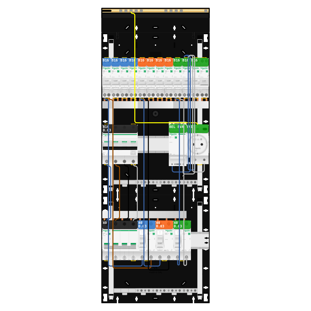 Groepenkast 3 fase 10 groepen + beltrafo + wcd + kookgroep Resi9