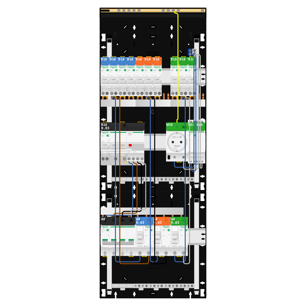 Groepenkast 3 fase 10 groepen + beltrafo + wcd + kracht Resi9