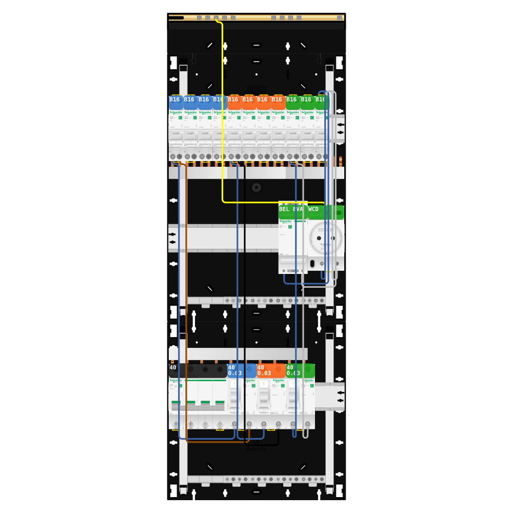 Groepenkast 3 fase 11 groepen + beltrafo + wcd Resi9