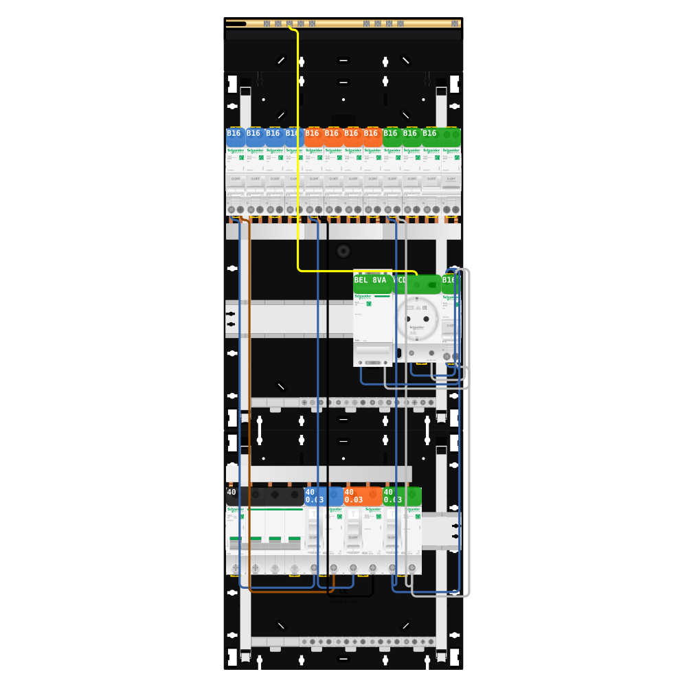 Groepenkast 3 fase 11 groepen + beltrafo + wcd + kookgroep Resi9