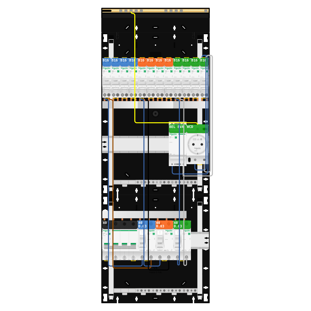 Groepenkast 3 fase 12 groepen + beltrafo + wcd Resi9