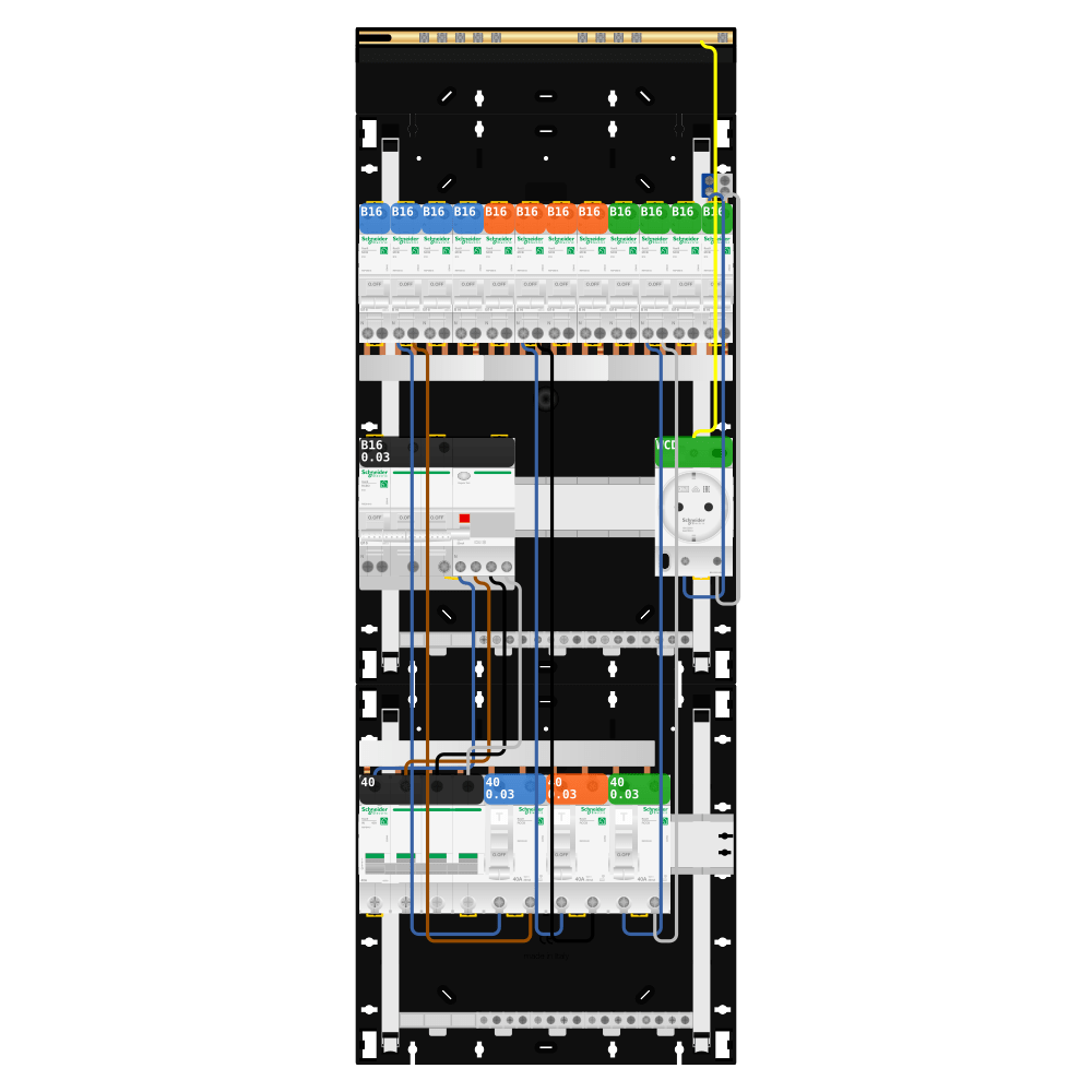 Groepenkast 3 fase 12 groepen + wcd + kracht Resi9