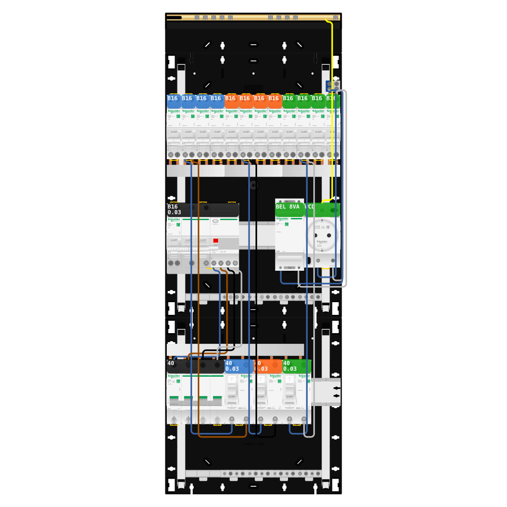 Groepenkast 3 fase 12 groepen + beltrafo + wcd + kracht Resi9