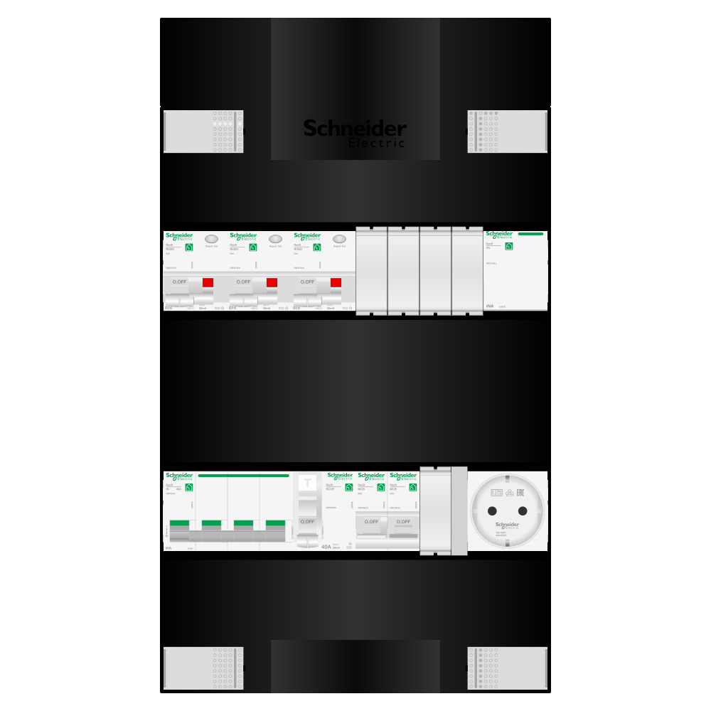Groepenkast 3 fase 3 alamat + beltrafo + wcd + kookgroep Resi9