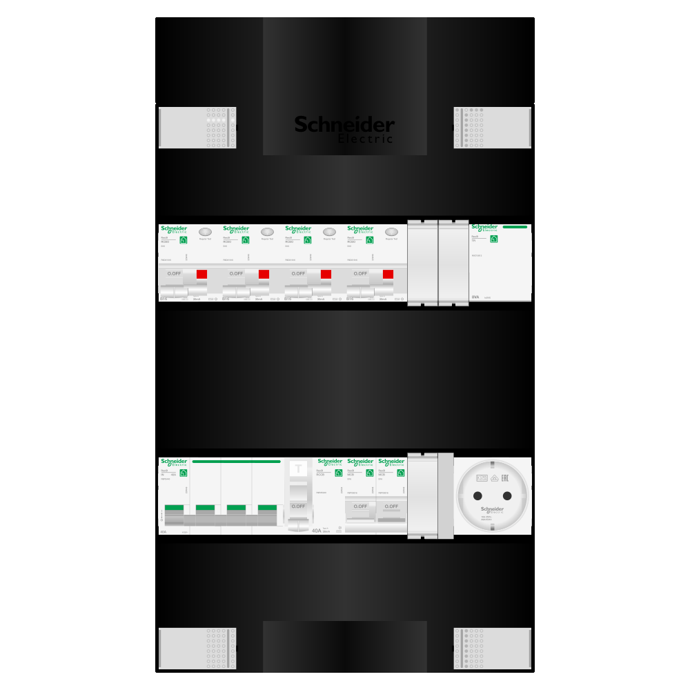 Groepenkast 3 fase 4 alamat + beltrafo + wcd + kookgroep Resi9