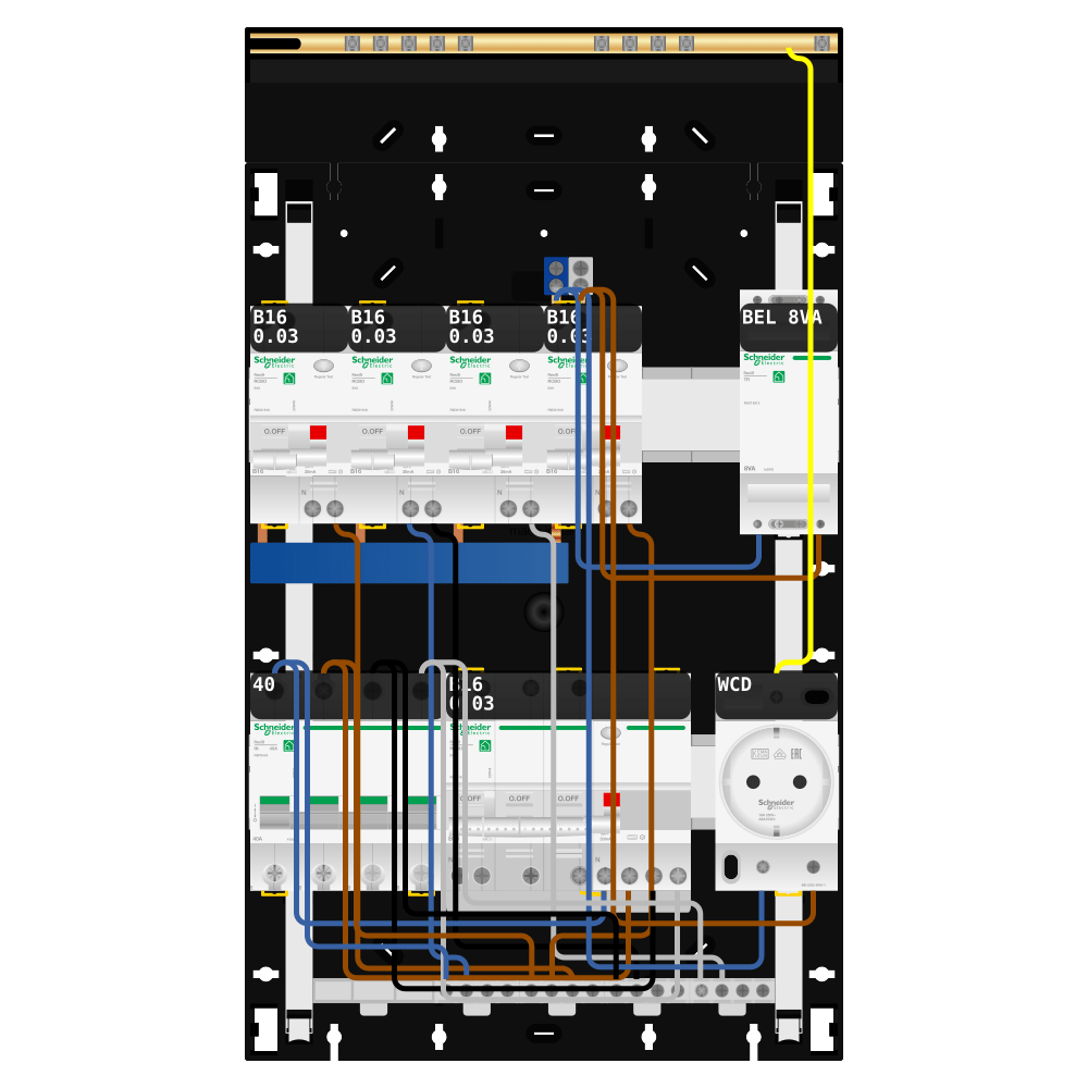 Groepenkast 3 fase 4 alamat + beltrafo + wcd + kracht Resi9