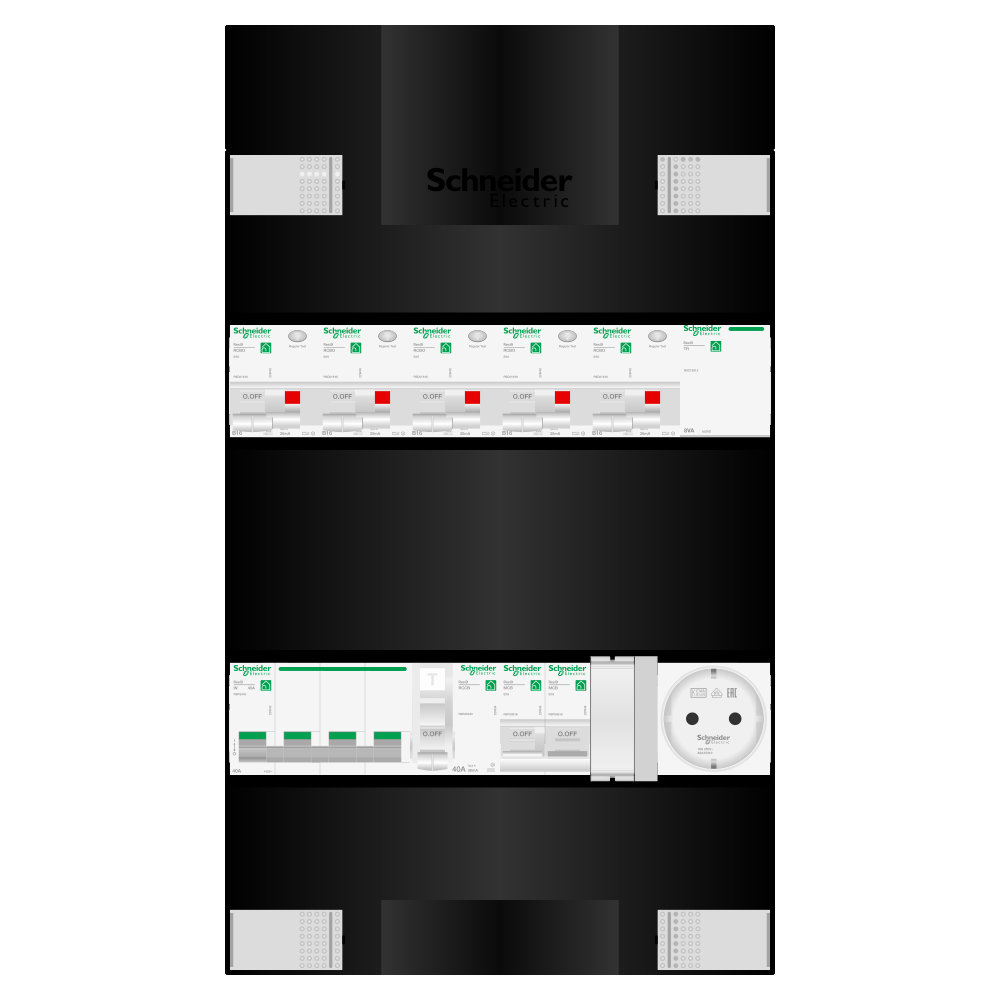 Groepenkast 3 fase 5 alamat + beltrafo + wcd + kookgroep Resi9