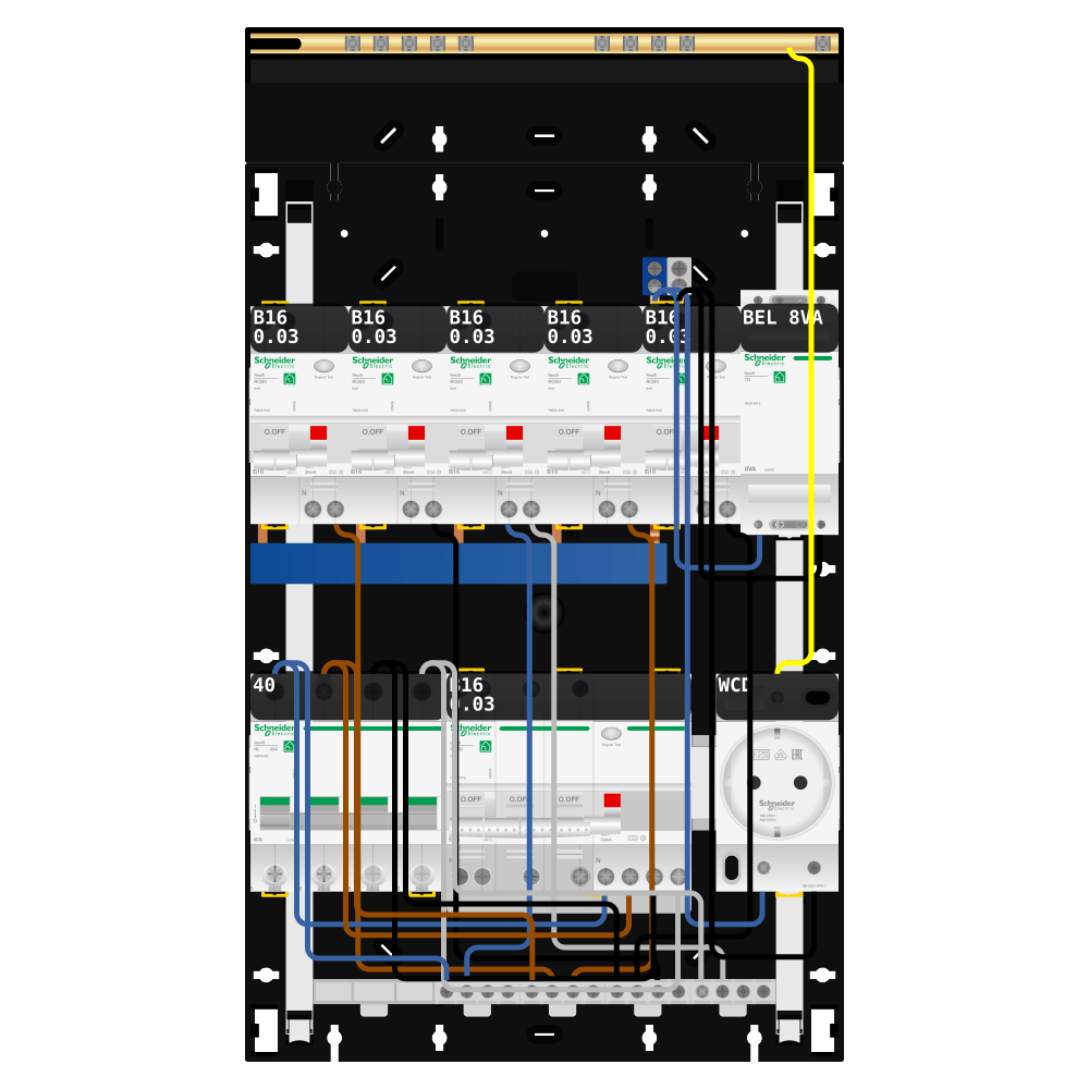 Groepenkast 3 fase 5 alamat + beltrafo + wcd + kracht Resi9