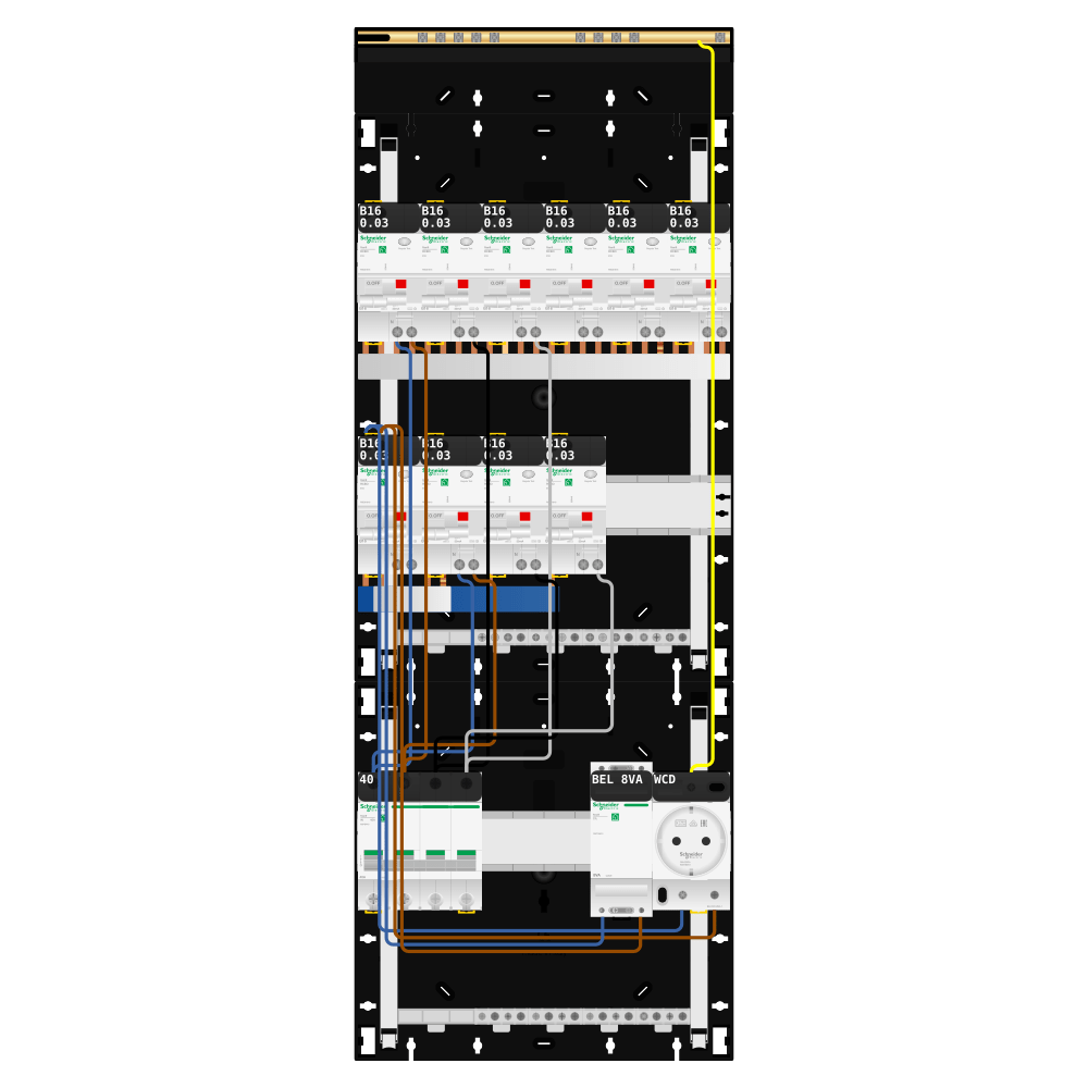 Groepenkast 3 fase 10 alamat + beltrafo + wcd Resi9