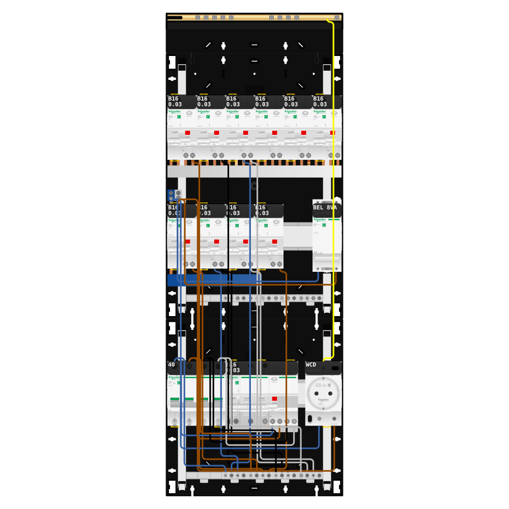 Groepenkast 3 fase 10 alamat + beltrafo + wcd + kracht Resi9