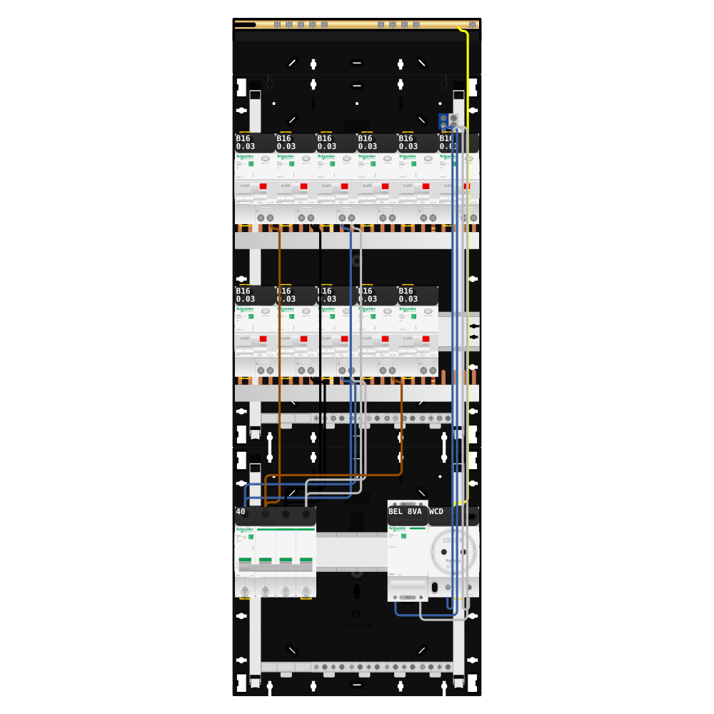 Groepenkast 3 fase 11 alamat + beltrafo + wcd Resi9
