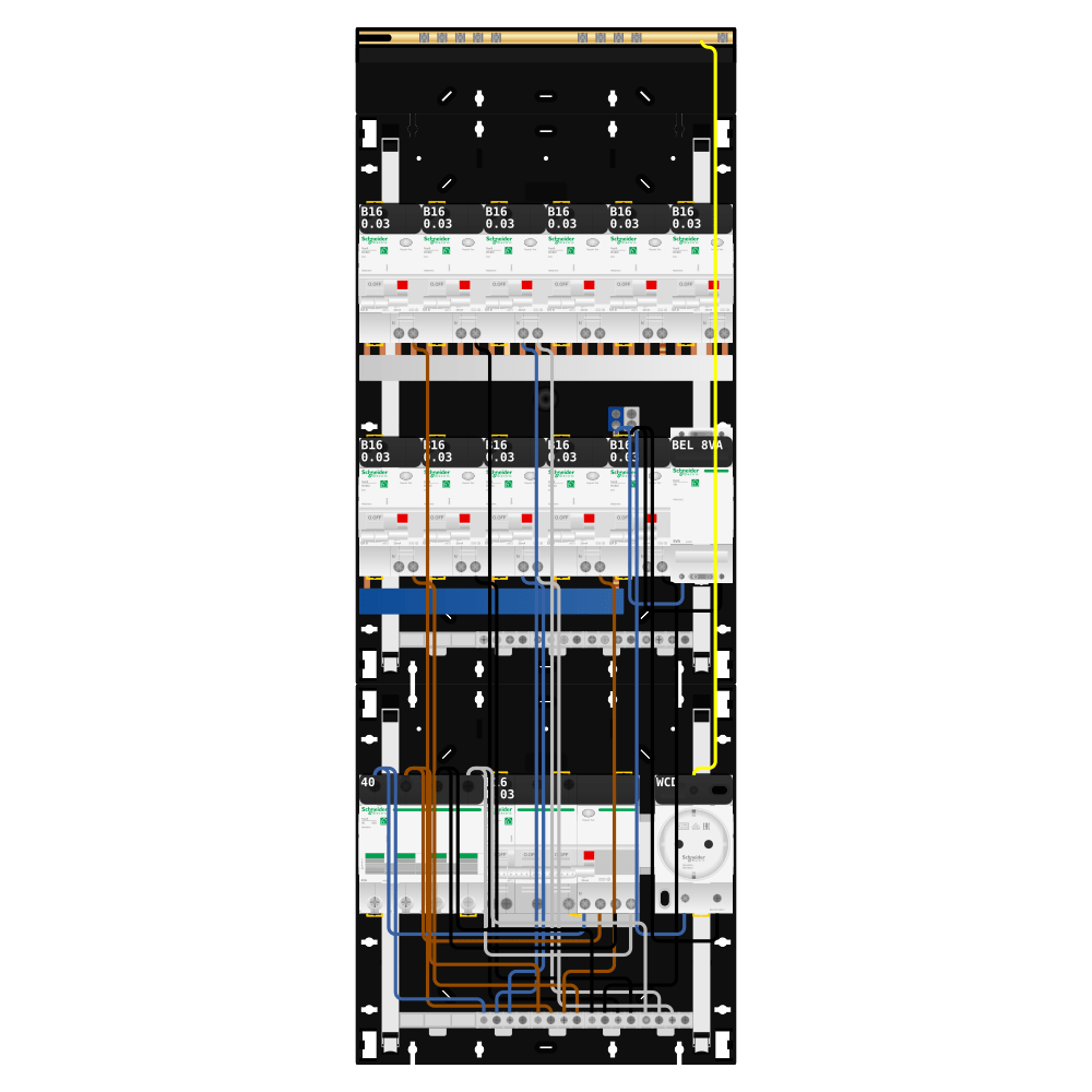 Groepenkast 3 fase 11 alamat + beltrafo + wcd + kracht Resi9