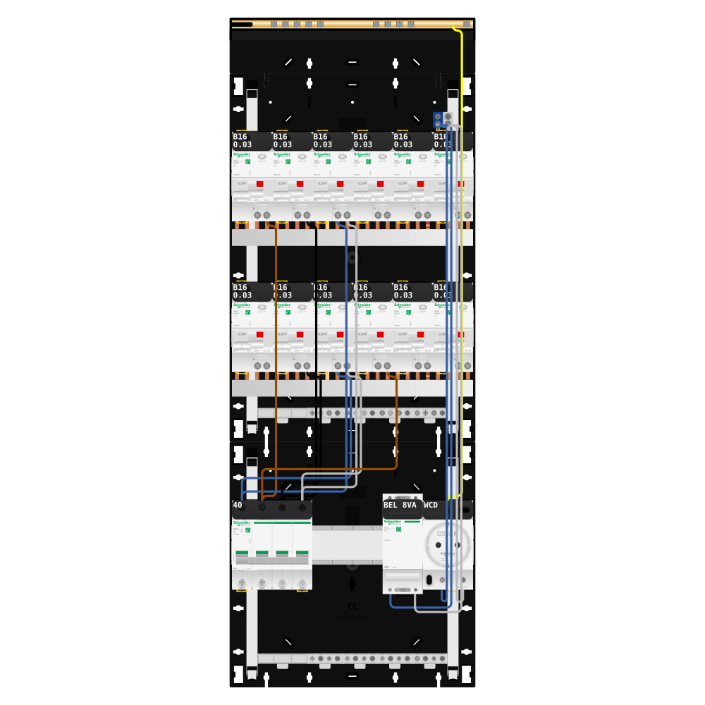 Groepenkast 3 fase 12 alamat + beltrafo + wcd Resi9