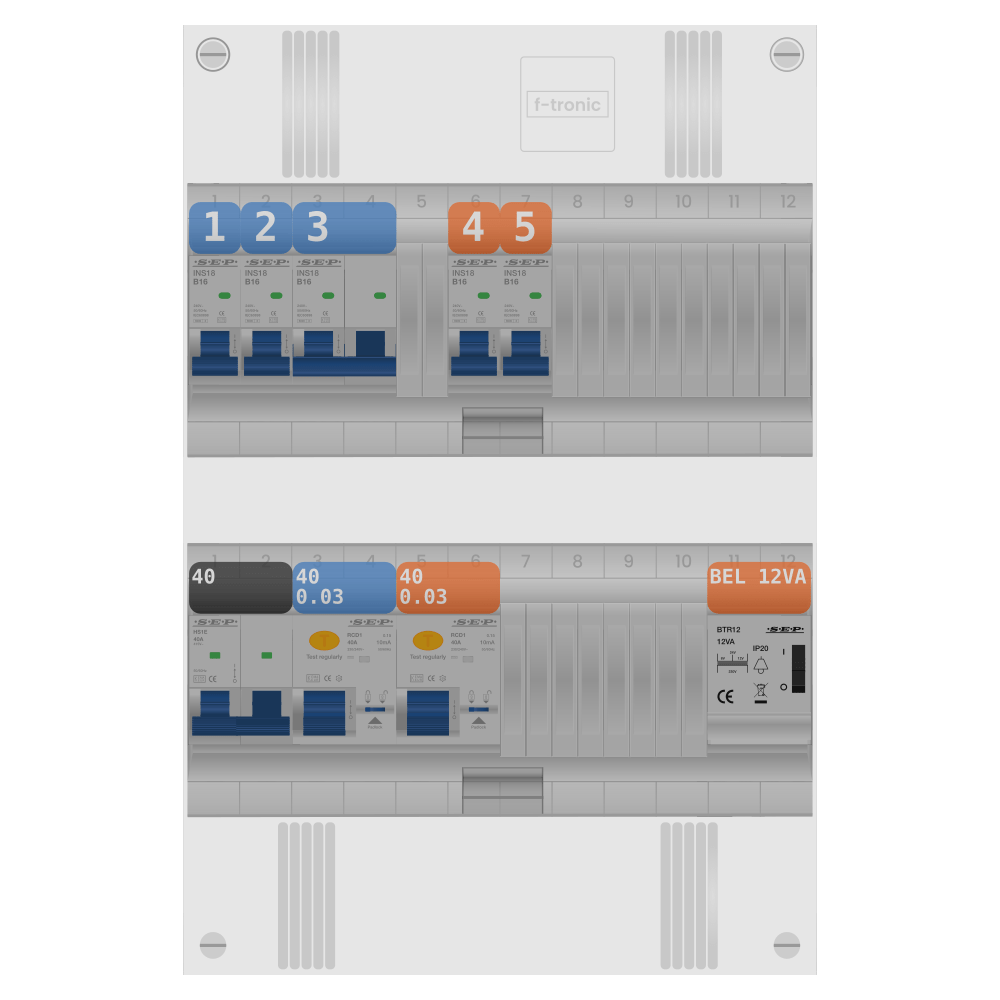 SEP Pro Groepenkast 1 fase 4 groepen + beltrafo + kookgroep
