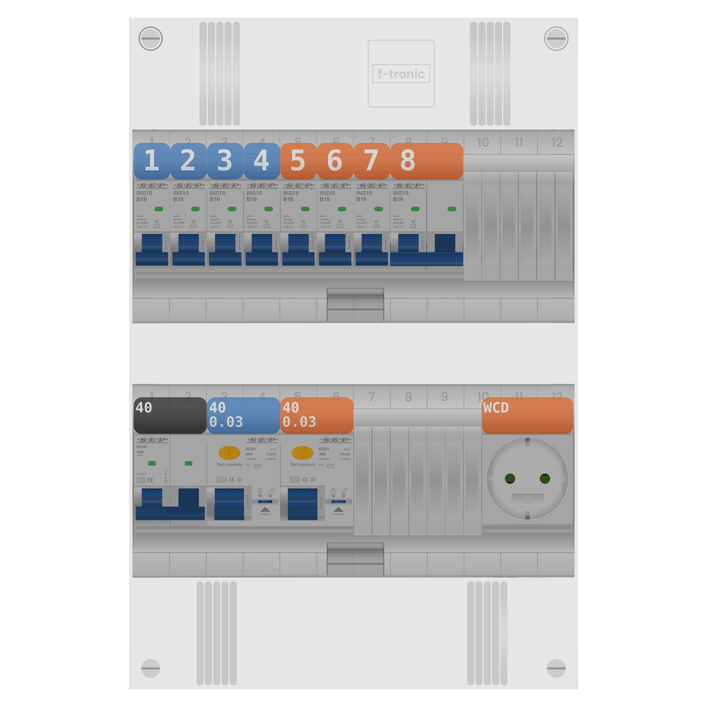 SEP Pro Groepenkast 1 fase 7 groepen + wcd + kookgroep