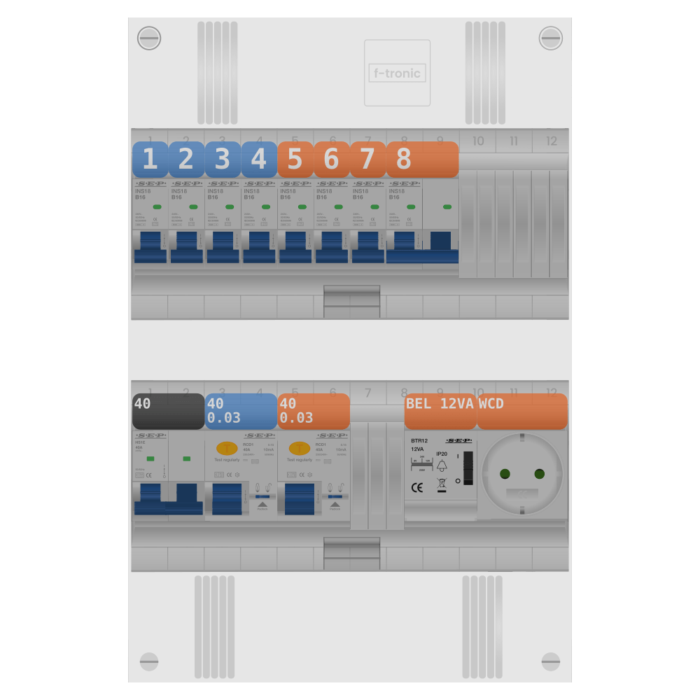 SEP Pro Groepenkast 1 fase 7 groepen + beltrafo + wcd + kookgroep